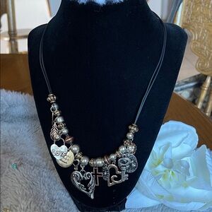 Gold Charm Necklace with Black Cord